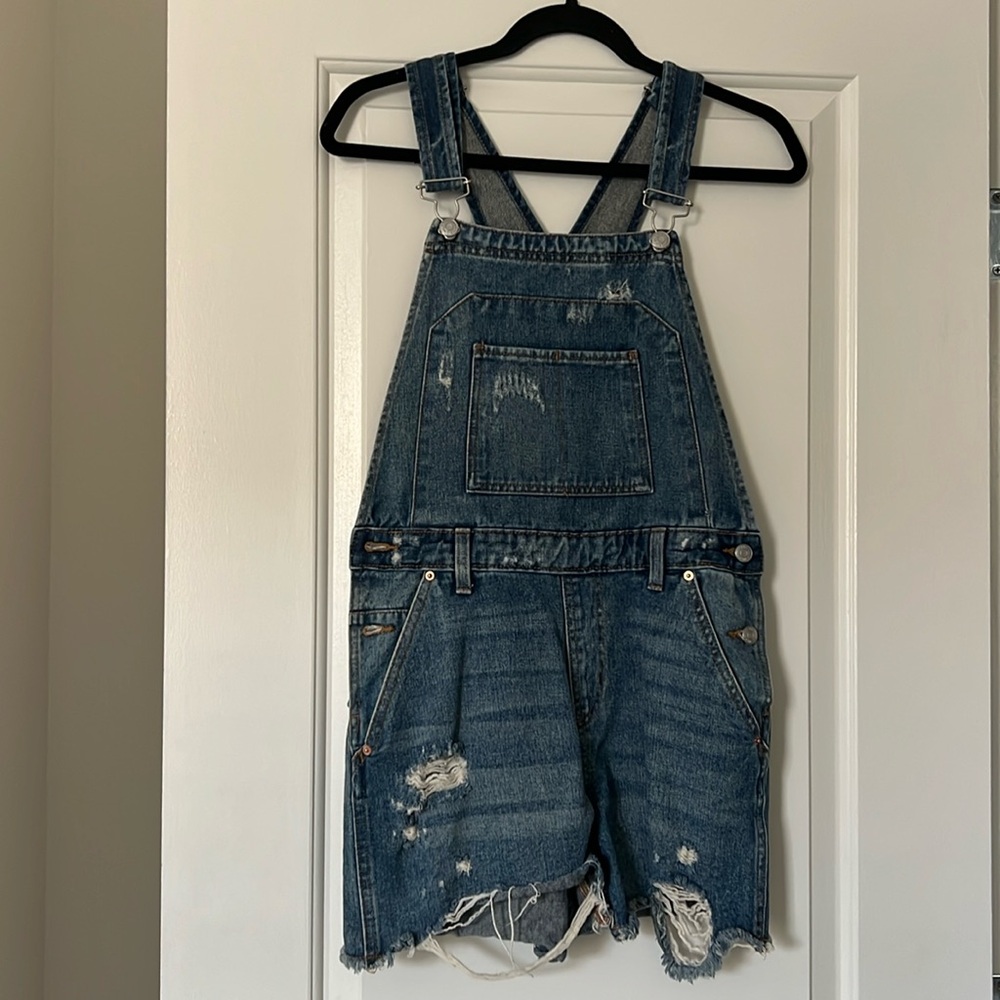 distressed short overalls size small